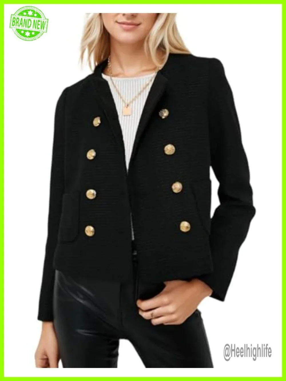 Cropped Tweed Blazer Jacket Long Sleeve Open Front for Work Casual Business